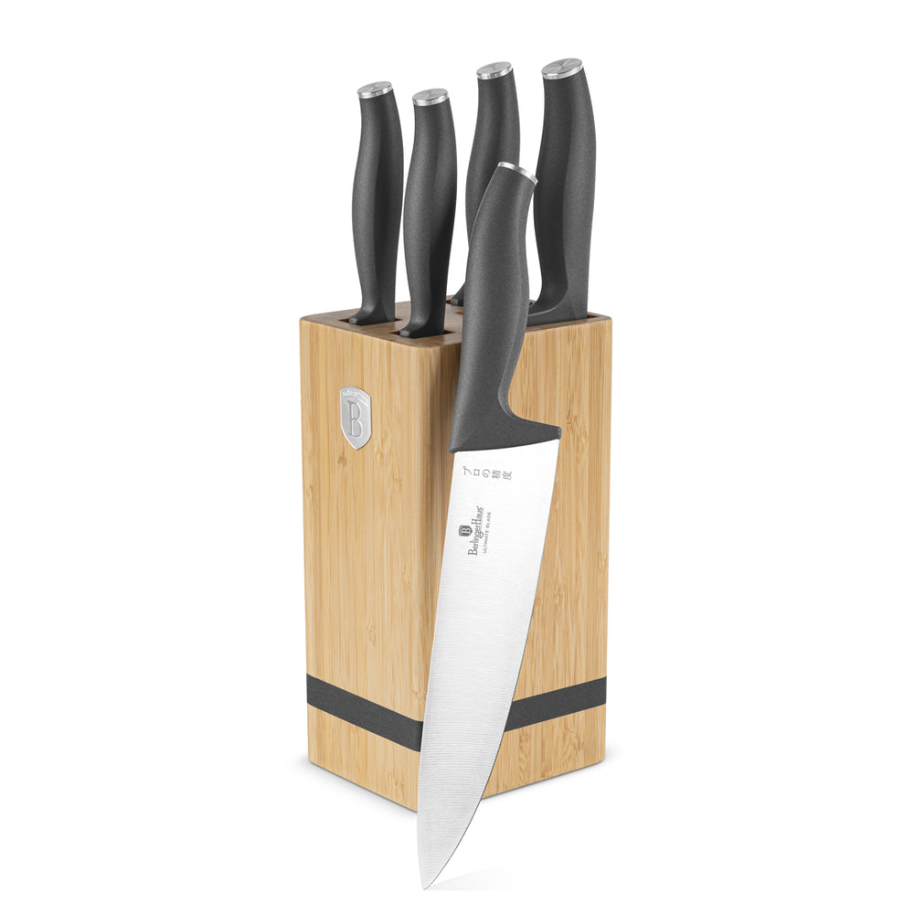 BerlingerHaus Messerblock Matt Anthrazit 6-teilig - Kochmesser, Brotmesser, Santokumesser, Officemesser & Schälmesser