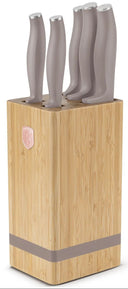 BerlingerHaus Messerblock Taupe 6-teilig - Kochmesser, Brotmesser, Santokumesser, Officemesser & Schälmesser