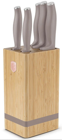 BerlingerHaus Messerblock Taupe 6-teilig - Kochmesser, Brotmesser, Santokumesser, Officemesser & Schälmesser