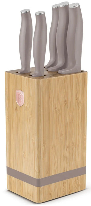 BerlingerHaus Messerblock Taupe 6-teilig - Kochmesser, Brotmesser, Santokumesser, Officemesser & Schälmesser