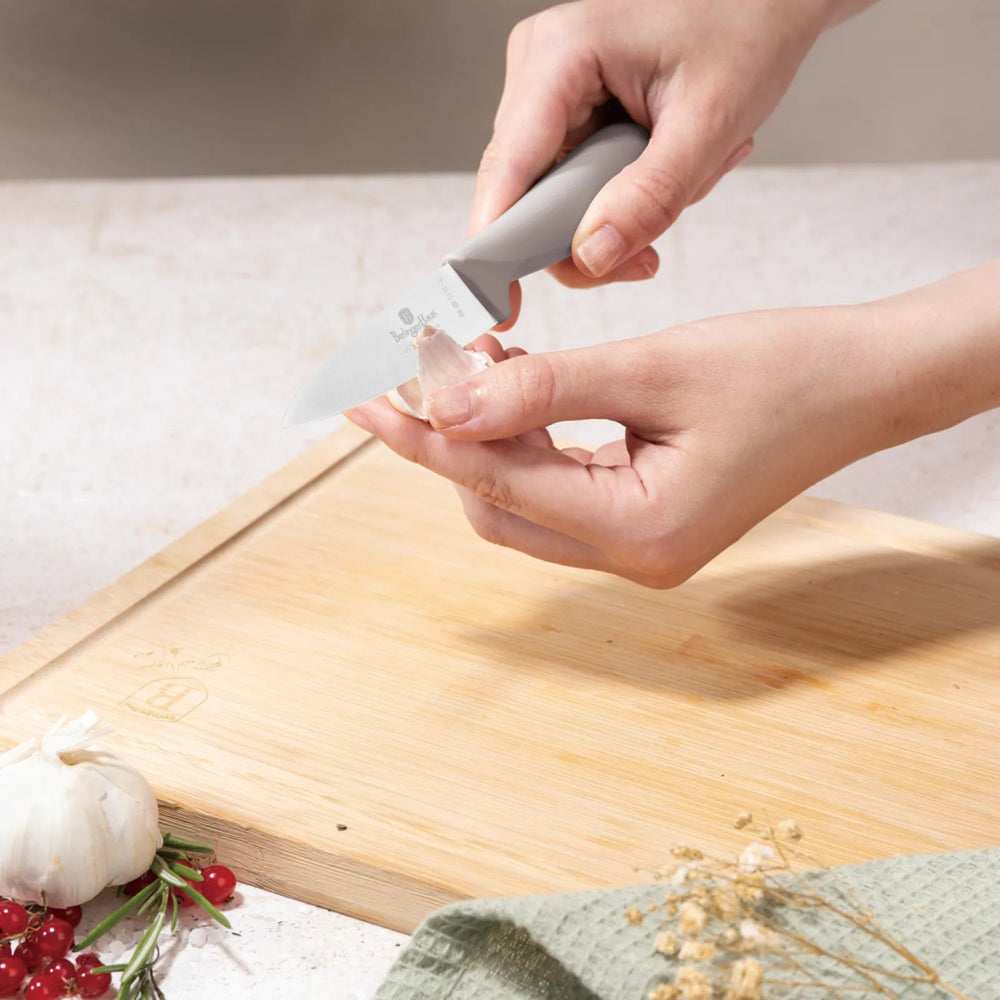 BerlingerHaus Messerset mit Messermagnetleiste Acaciahout Taupe - 6-teilig - Kochmesser, Brotmesser, Santokumes, Officemesser & Schälmesser