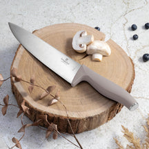 BerlingerHaus Messerset mit Messermagnetleiste Acaciahout Taupe - 6-teilig - Kochmesser, Brotmesser, Santokumes, Officemesser & Schälmesser