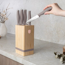 BerlingerHaus Messerblock Taupe 6-teilig - Kochmesser, Brotmesser, Santokumesser, Officemesser & Schälmesser