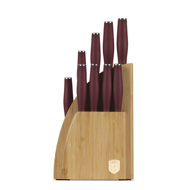 BerlingerHaus Messerblock Matt Bordeaux 10-teilig - Kochmesser, Brotmesser, Santokumesser, Officemesser, Schälmesser & 4 Steakmesser