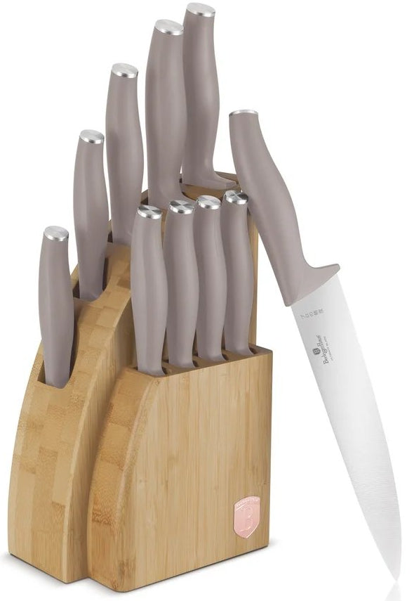 BerlingerHaus Messerblock Taupe 10-teilig - Kochmesser, Brotmesser, Santokumesser, Officemesser, Schälmesser & 4 Steakmesser