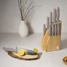 BerlingerHaus Messerblock Taupe 10-teilig - Kochmesser, Brotmesser, Santokumesser, Officemesser, Schälmesser & 4 Steakmesser