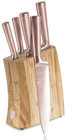 BerlingerHaus Messerblock Roségold 6-teilig - Kochmesser, Brotmesser, Santokumesser, Officemesser & Schälmesser