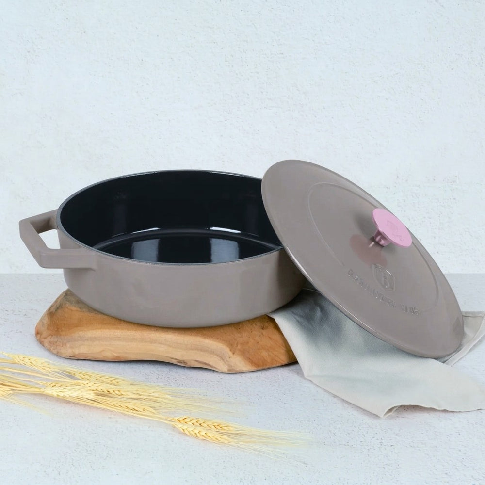 BerlingerHaus Schmorfanne / Sauteuse Taupe - Gusseisen - ø 26 cm - geeignet für alle Wärmequellen - emaillierte Antihaftbeschichtung