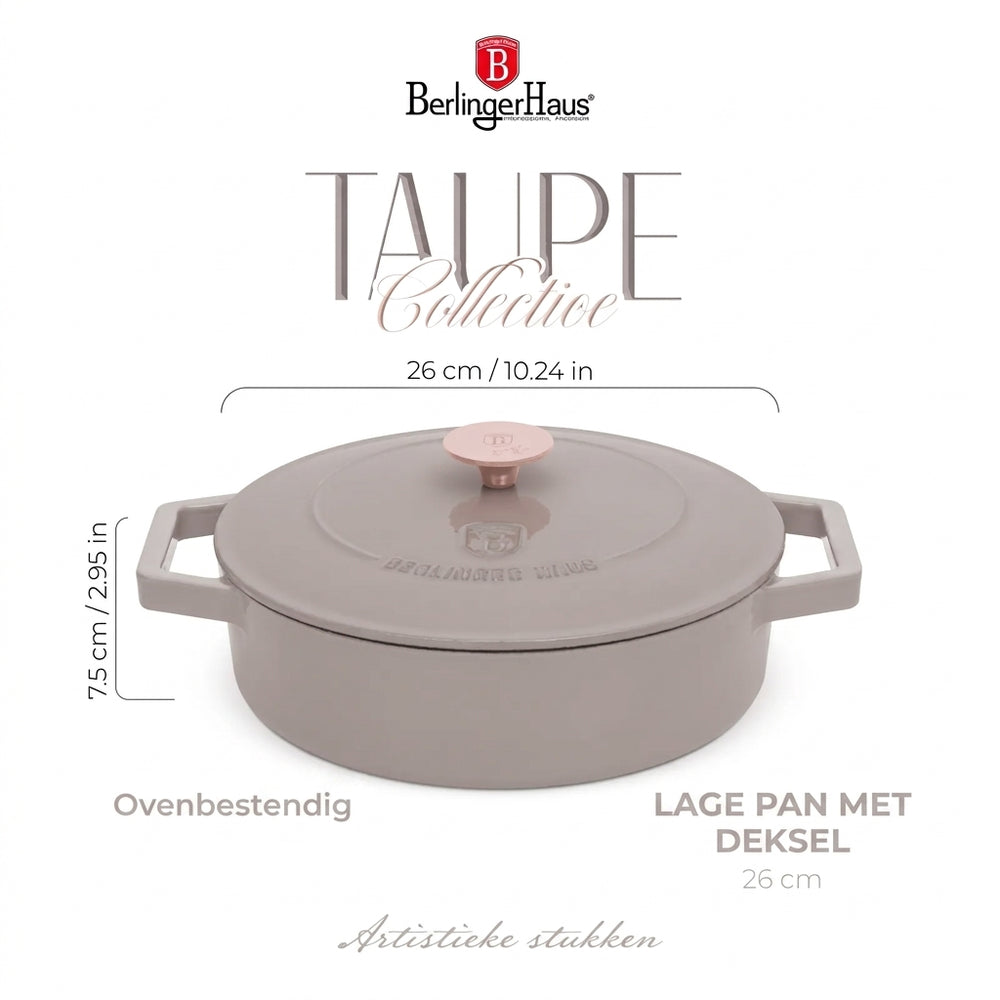 BerlingerHaus Schmorfanne / Sauteuse Taupe - Gusseisen - ø 26 cm - geeignet für alle Wärmequellen - emaillierte Antihaftbeschichtung