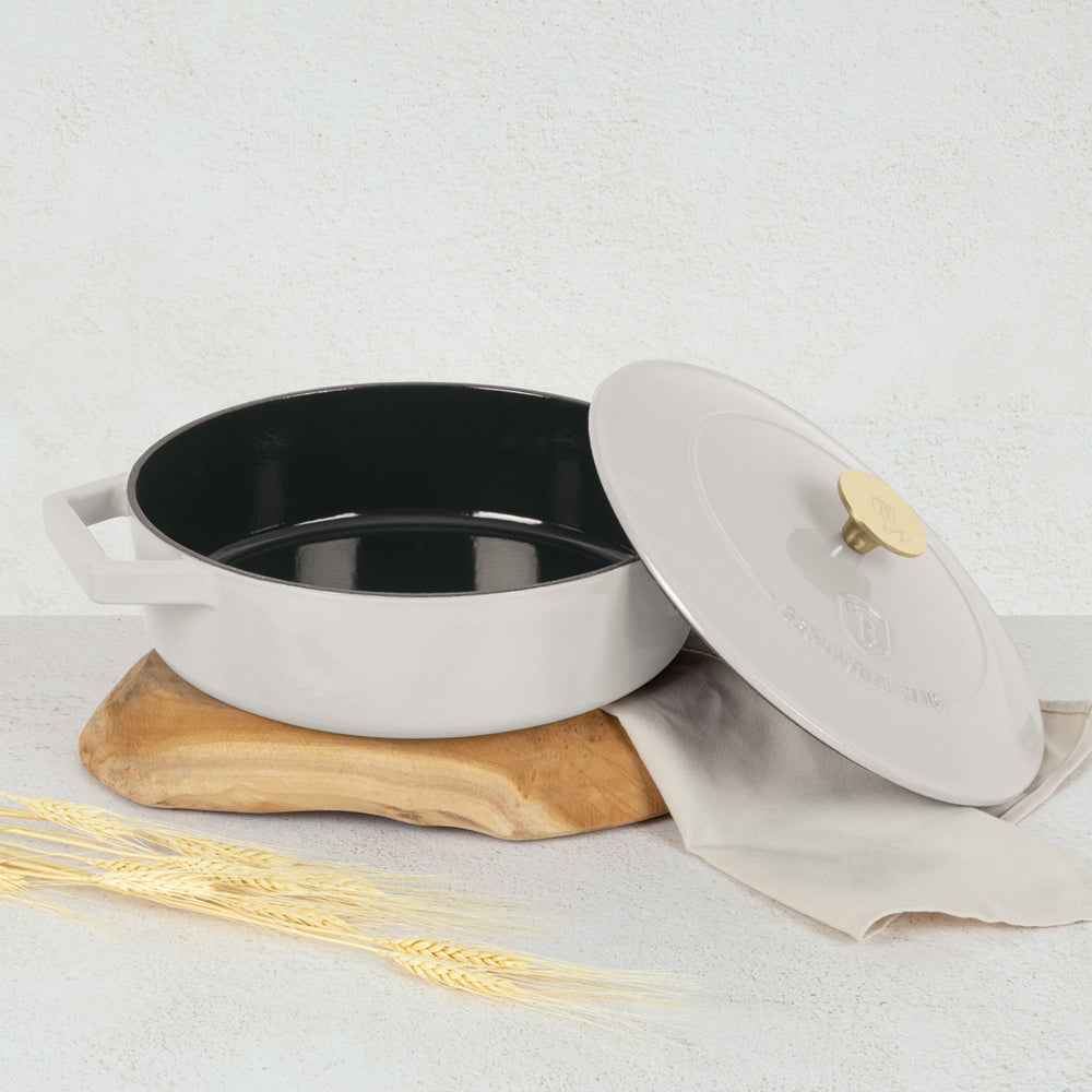 BerlingerHaus Schmorfanne / Sauteuse Matt Crème - Gusseisen - ø 26 cm - geeignet für alle Wärmequellen - emaillierte Antihaftbeschichtung