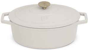 BerlingerHaus Bräter Matt Crème Oval - Gusseisen - 30 x 22 cm - geeignet für alle Wärmequellen - emaillierte Antihaftbeschichtung