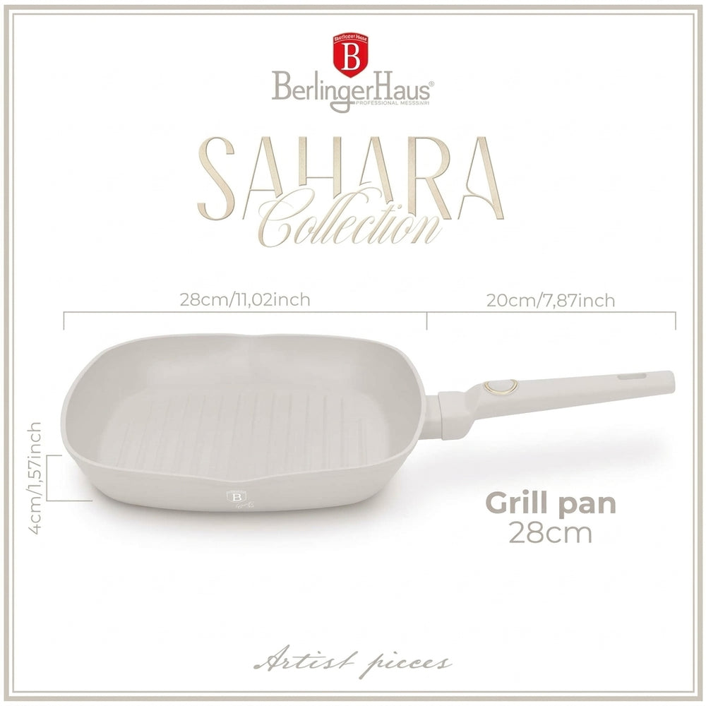 BerlingerHaus Grillpfanne Matt Creme 28 x 28 cm - geeignet für alle Wärmequellen - Standard Antihaftbeschichtung