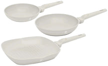 BerlingerHaus Bratpfannenset Matt Creme 3-Teilig - Bratpfanne ø 20 & 24 cm, Grillpfanne 28 cm - Geeignet für alle Wärmequellen