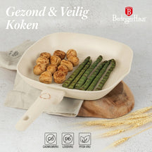 BerlingerHaus Bratpfannenset Matt Creme 3-Teilig - Bratpfanne ø 20 & 24 cm, Grillpfanne 28 cm - Geeignet für alle Wärmequellen