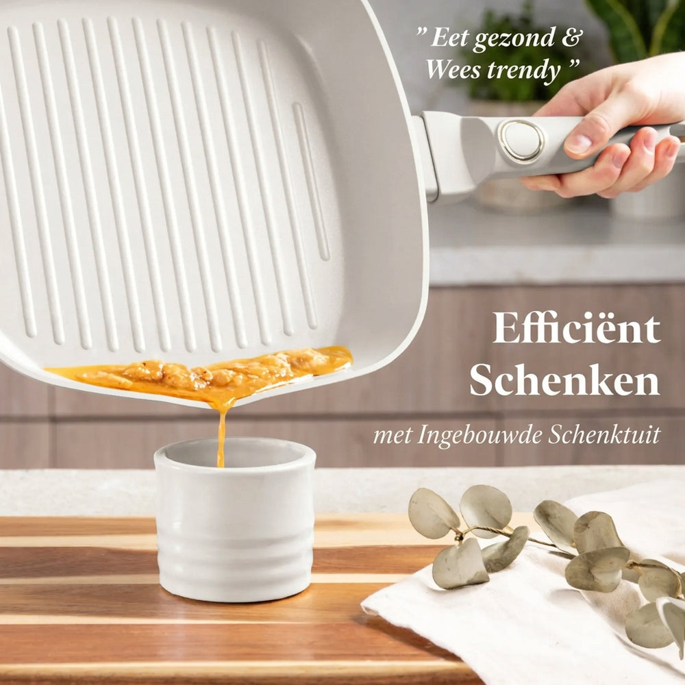 BerlingerHaus Bratpfannenset Matt Creme 3-Teilig - Bratpfanne ø 20 & 24 cm, Grillpfanne 28 cm - Geeignet für alle Wärmequellen