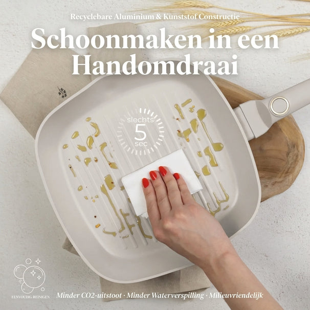 BerlingerHaus Grillpfanne Matt Creme 28 x 28 cm - geeignet für alle Wärmequellen - Standard Antihaftbeschichtung