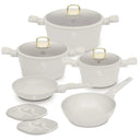 BerlingerHaus Topfset Matt Creme 7-Teilig - Kochtopf ø 20, 24, 28 cm & Bratpfanne ø 20, 24 cm - geeignet für alle Wärmequellen