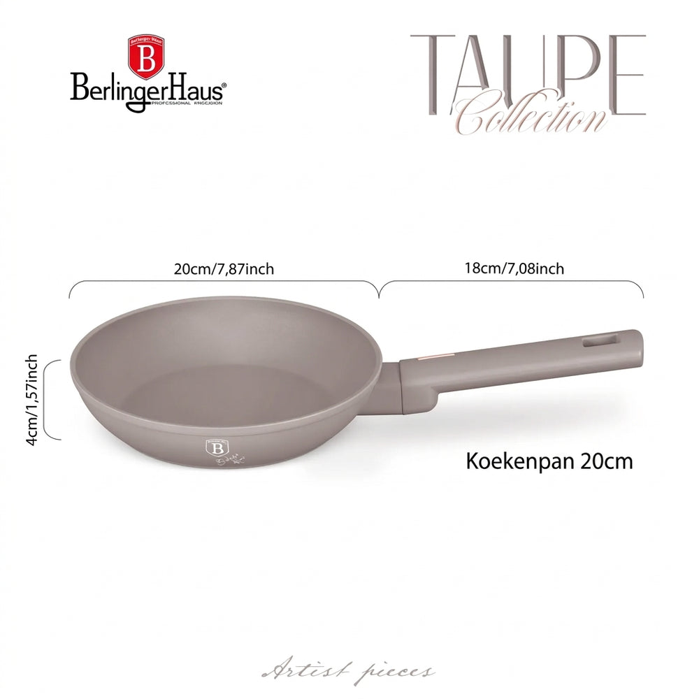BerlingerHaus Bratpfanne Taupe ø 20 cm - geeignet für alle Wärmequellen - Standard Antihaftbeschichtung
