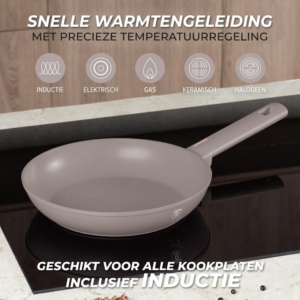 BerlingerHaus Topfset Taupe 11-Teilig - Kochtöpfe ø 20, 24, 28 cm, Bratpfanne ø 24, 28 cm & Stielkasserolle ø 16 cm - geeignet für alle Wärmequellen