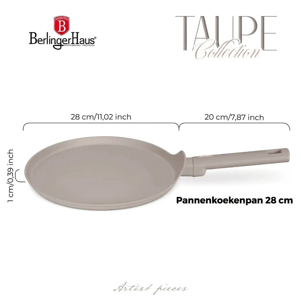 BerlingerHaus Pfannkuchenpfanne Taupe ø 28 cm - geeignet für alle Wärmequellen - Standard Antihaftbeschichtung