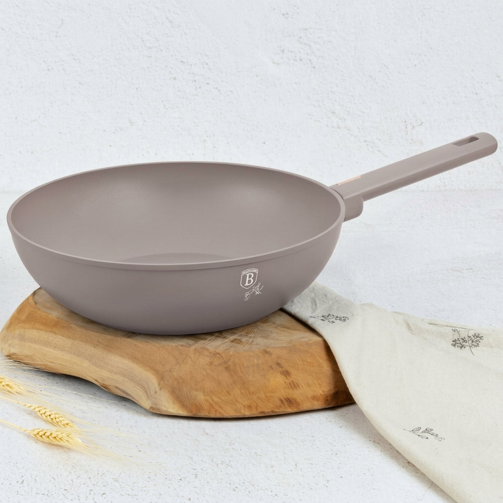 BerlingerHaus Wokpfanne Taupe ø 28 cm - geeignet für alle Wärmequellen - Standard Antihaftbeschichtung