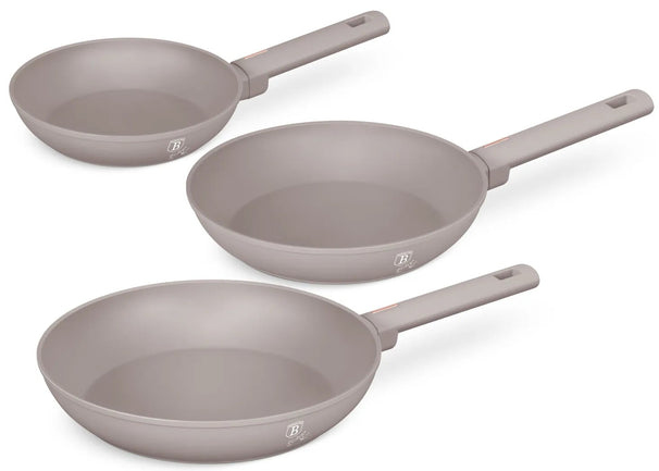 BerlingerHaus Bratpfannenset Taupe 3-Teilig - ø 20, 24 & 28 cm - geeignet für alle Wärmequellen - Standard Antihaftbeschichtung