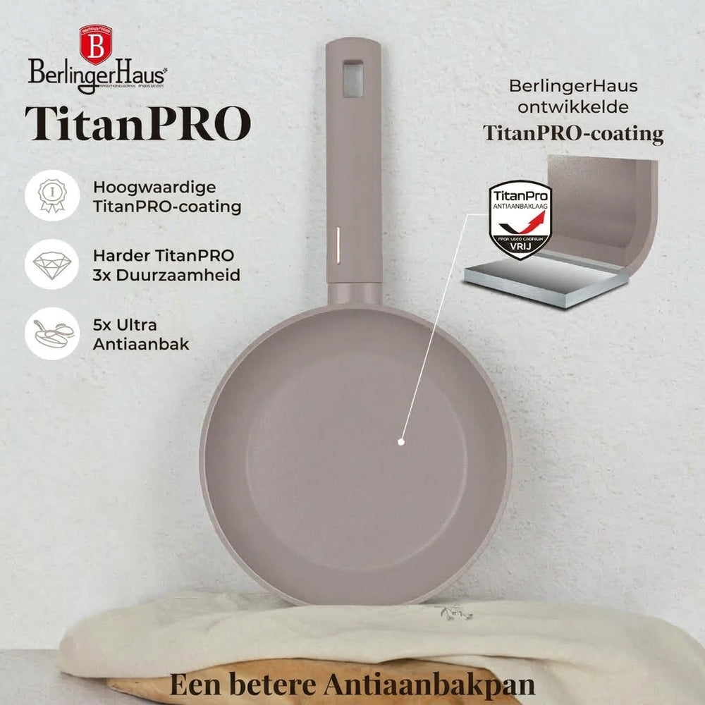 BerlingerHaus Bratpfanne Taupe ø 24 cm - geeignet für alle Wärmequellen - Standard Antihaftbeschichtung