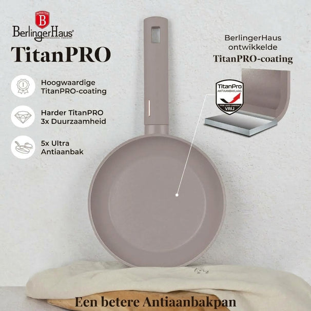 BerlingerHaus Bratpfannenset Taupe 3-Teilig - ø 20, 24 & 28 cm - geeignet für alle Wärmequellen - Standard Antihaftbeschichtung
