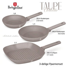BerlingerHaus Bratpfannenset Taupe 3-Teilig - Bratpfanne ø 20 & 24 cm, Grillpfanne 28 cm - Geeignet für alle Wärmequellen