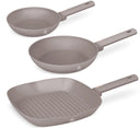 BerlingerHaus Bratpfannenset Taupe 3-Teilig - Bratpfanne ø 20 & 24 cm, Grillpfanne 28 cm - Geeignet für alle Wärmequellen