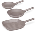BerlingerHaus Bratpfannenset Taupe 3-Teilig - Bratpfanne ø 20 & 24 cm, Grillpfanne 28 cm - Geeignet für alle Wärmequellen