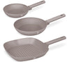 BerlingerHaus Bratpfannenset Taupe 3-Teilig - Bratpfanne ø 20 & 24 cm, Grillpfanne 28 cm - Geeignet für alle Wärmequellen