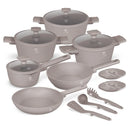 BerlingerHaus Topfset Taupe 11-Teilig - Kochtöpfe ø 20, 24, 28 cm, Bratpfanne ø 24, 28 cm & Stielkasserolle ø 16 cm - geeignet für alle Wärmequellen