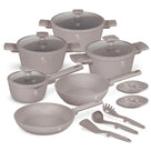 BerlingerHaus Topfset Taupe 11-Teilig - Kochtöpfe ø 20, 24, 28 cm, Bratpfanne ø 24, 28 cm & Stielkasserolle ø 16 cm - geeignet für alle Wärmequellen