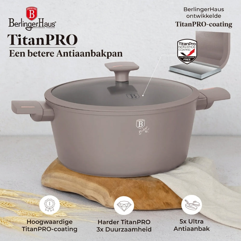 BerlingerHaus Topfset Taupe 11-Teilig - Kochtöpfe ø 20, 24, 28 cm, Bratpfanne ø 24, 28 cm & Stielkasserolle ø 16 cm - geeignet für alle Wärmequellen