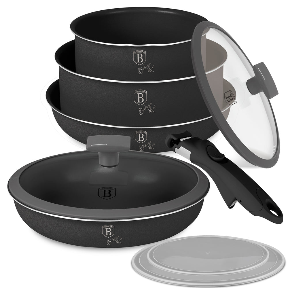 BerlingerHaus Topfset Click-it Matt Anthrazit 6-teilig - Kochtopf ø 16 & 20 cm, Bratpfanne ø 20 & 24 cm - geeignet für alle Wärmequellen