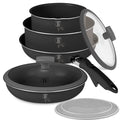 BerlingerHaus Topfset Click-it Matt Anthrazit 6-teilig - Kochtopf ø 16 & 20 cm, Bratpfanne ø 20 & 24 cm - geeignet für alle Wärmequellen