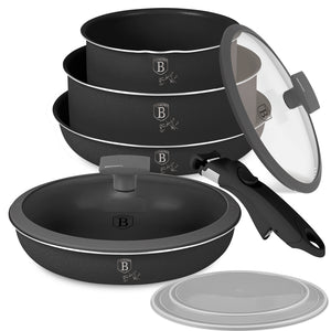 BerlingerHaus Topfset Click-it Matt Anthrazit 6-teilig - Kochtopf ø 16 & 20 cm, Bratpfanne ø 20 & 24 cm - geeignet für alle Wärmequellen
