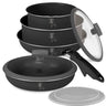 BerlingerHaus Topfset Click-it Matt Anthrazit 6-teilig - Kochtopf ø 16 & 20 cm, Bratpfanne ø 20 & 24 cm - geeignet für alle Wärmequellen