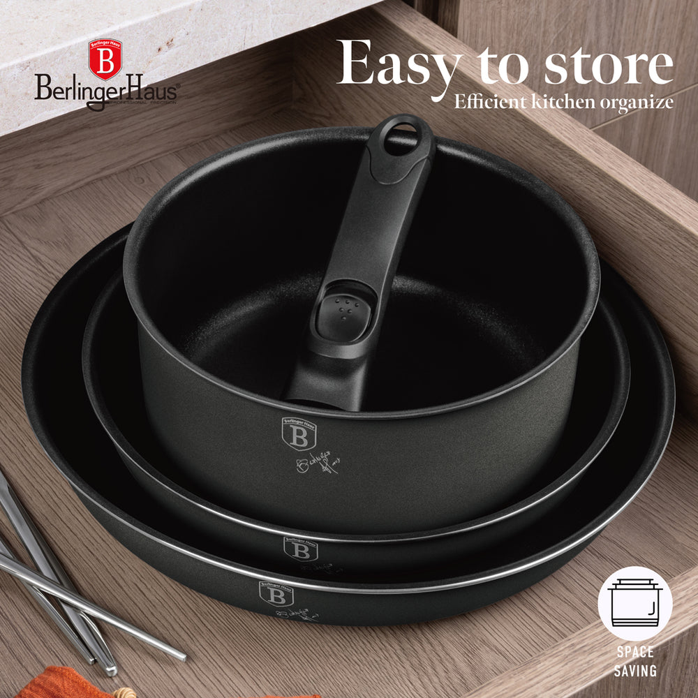 BerlingerHaus Topfset Click-it Matt Anthrazit 6-teilig - Kochtopf ø 16 & 20 cm, Bratpfanne ø 20 & 24 cm - geeignet für alle Wärmequellen