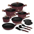 BerlingerHaus Topfset Nordic Matt Bordeaux 11-teilig - Kochtopf ø 20, 24, 28 cm, Bratpfanne ø 24, 28 cm & Stielkasserolle ø 16 cm - Geeignet für alle Wärmequellen