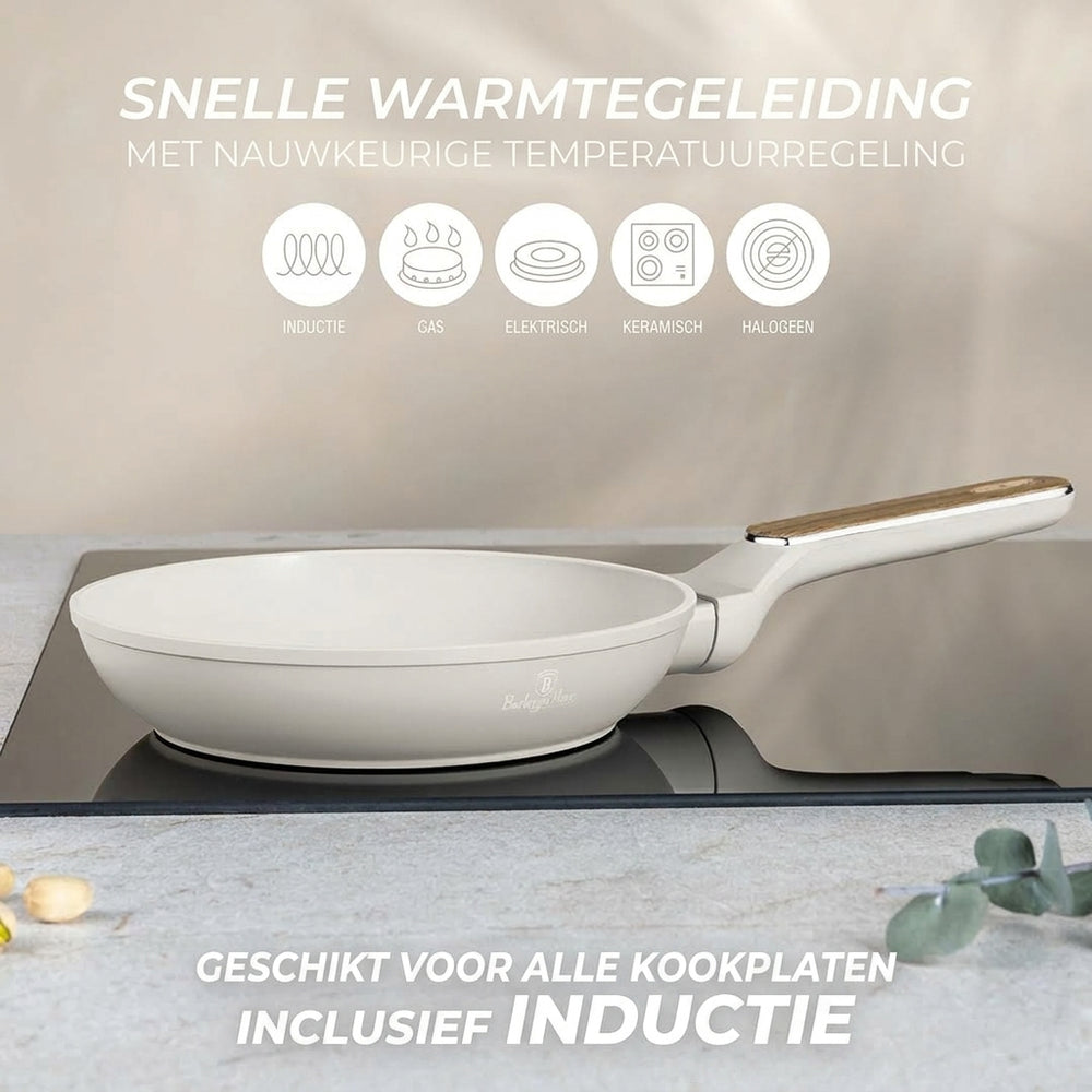 BerlingerHaus Topfset Nordic Mat Crème 7-Teilig - Kochtopf ø 20, 24, 28 cm & Bratpfanne ø 20, 24 cm - geeignet für alle Wärmequellen