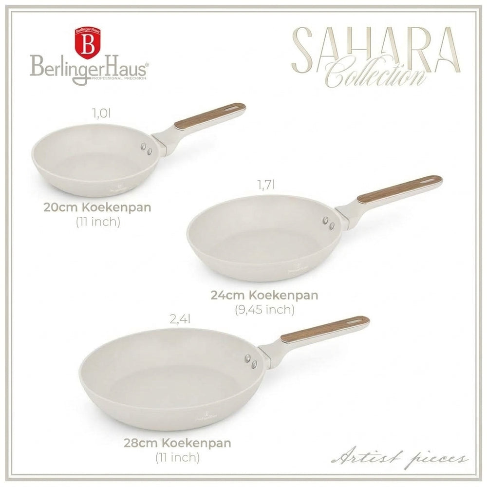 BerlingerHaus Bratpfannenset Nordic Mat Crème 3-Teilig - ø 20, 24 & 28 cm - geeignet für alle Wärmequellen - Standard Antihaftbeschichtung
