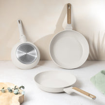 BerlingerHaus Bratpfannenset Nordic Mat Crème 3-Teilig - ø 20, 24 & 28 cm - geeignet für alle Wärmequellen - Standard Antihaftbeschichtung