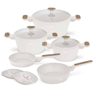BerlingerHaus Topfset Nordic Mat Crème 7-Teilig - Kochtopf ø 20, 24, 28 cm & Bratpfanne ø 20, 24 cm - geeignet für alle Wärmequellen