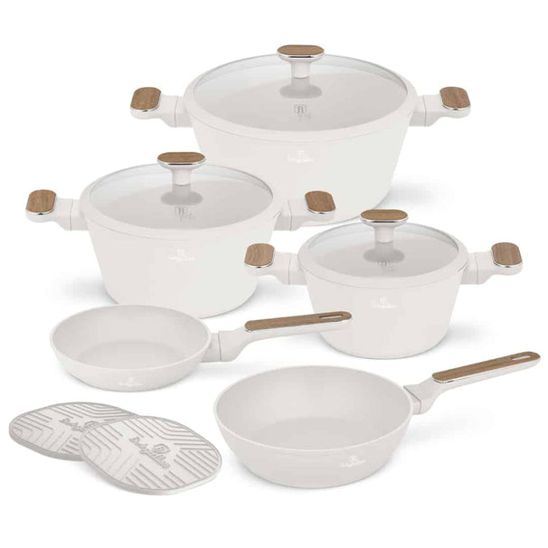 BerlingerHaus Topfset Nordic Mat Crème 7-Teilig - Kochtopf ø 20, 24, 28 cm & Bratpfanne ø 20, 24 cm - geeignet für alle Wärmequellen