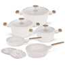 BerlingerHaus Topfset Nordic Mat Crème 7-Teilig - Kochtopf ø 20, 24, 28 cm & Bratpfanne ø 20, 24 cm - geeignet für alle Wärmequellen