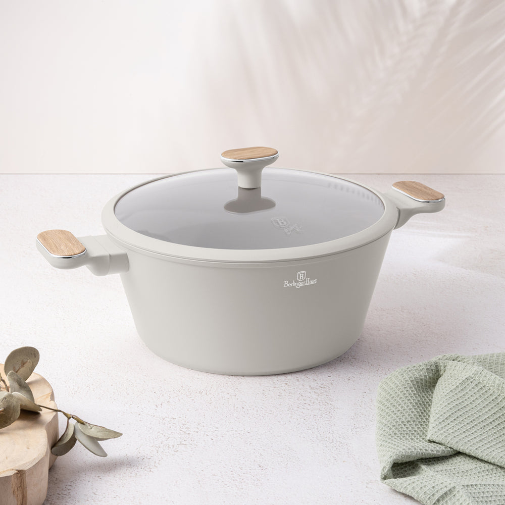 BerlingerHaus Topfset Nordic Matt Crème 11-Teilig - Kochtopf ø 20, 24, 28 cm, Bratpfanne ø 24, 28 cm & Stielkasserolle ø 16 cm - geeignet für alle Wärmequellen