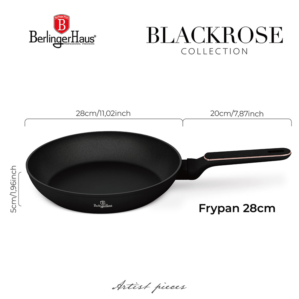 BerlingerHaus Bratpfanne Schwarz Roségold ø 28 cm - geeignet für alle Wärmequellen - Standard Antihaftbeschichtung