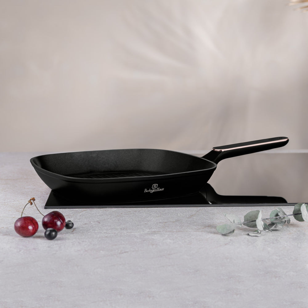 BerlingerHaus Grillpfanne Schwarz Roségold 28 x 28 cm - geeignet für alle Wärmequellen - Standard Antihaftbeschichtung